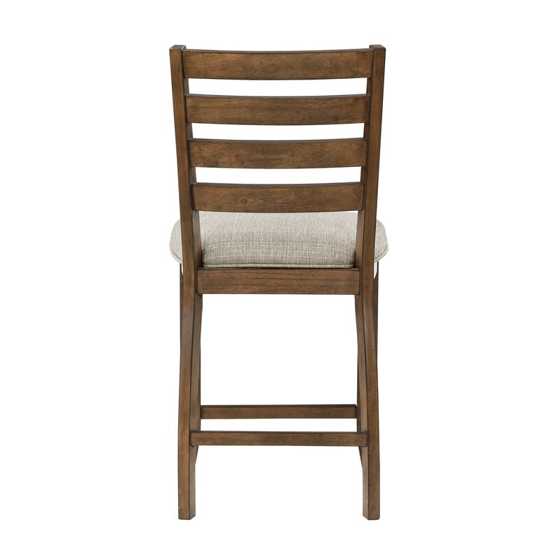 Trea 26 Inch Counter Height Chair, Ladder Back, Polyester, Cherry, Set of 2 - Benzara