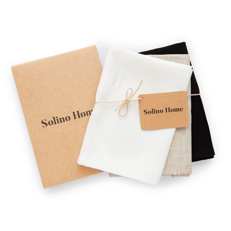 Solino Home 100% Pure Linen Kitchen Towels Set of 3 Assorted - 17 x 26 Inch
