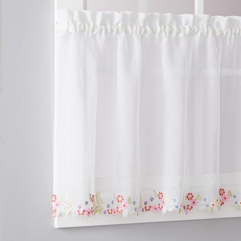 SKL Home Saturday Knight Ltd Sweet Stems Floral Embroidery 36" Tier Pair - 60 x 36, White