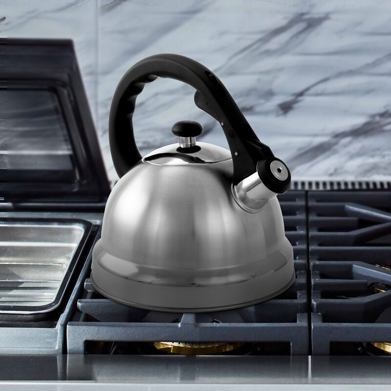 Mr. Coffee Claredale 2.2 Quart Brushed Stainless Steel Whistling Tea Kettle with Nylon Handle