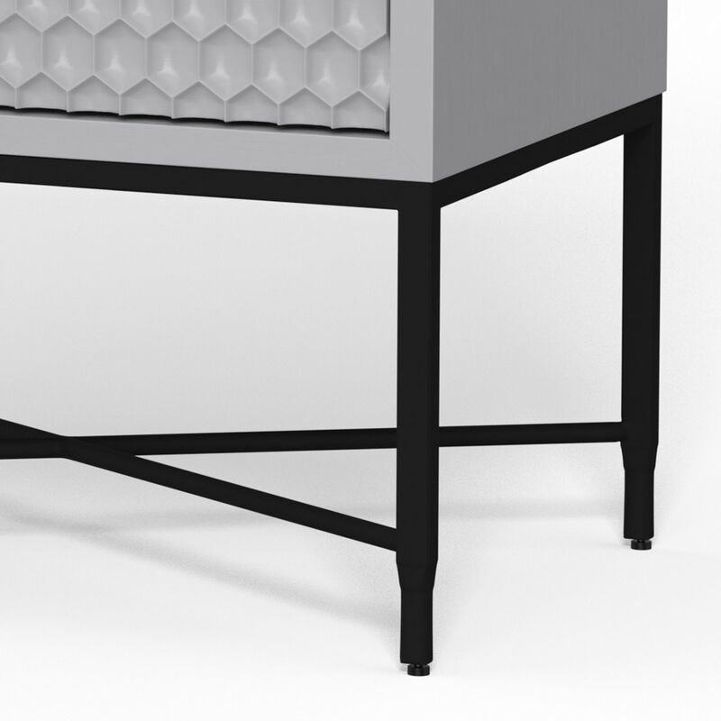 Rexi 26 Inch 2 Drawer Nightstand, Honeycomb, Mahogany, Light Gray, Black-Benzara