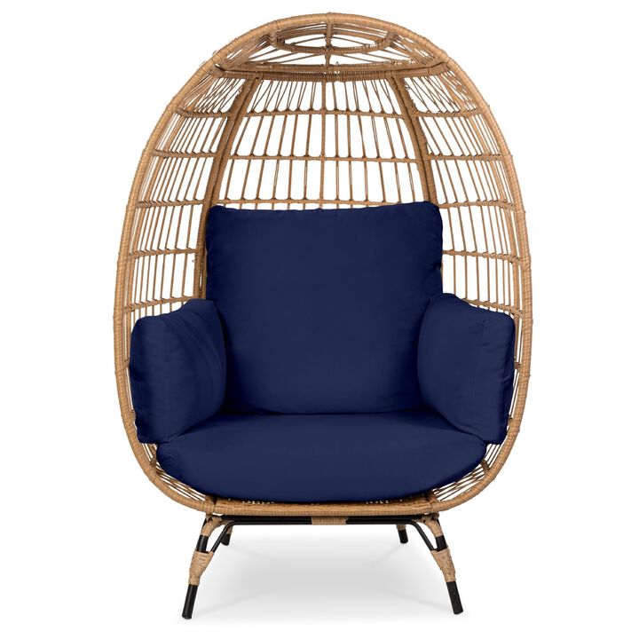 Hivvago Oversized Patio Lounger Indoor/Outdoor Wicker Rattan Egg Chair Dark Blue