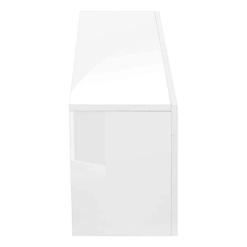 Monarch Specialties I 3548 Tv Stand, 63 Inch, Console, Media Entertainment Center, Storage Cabinet, Living Room, Bedroom, Laminate, Glossy White, Clear, Contemporary, Modern