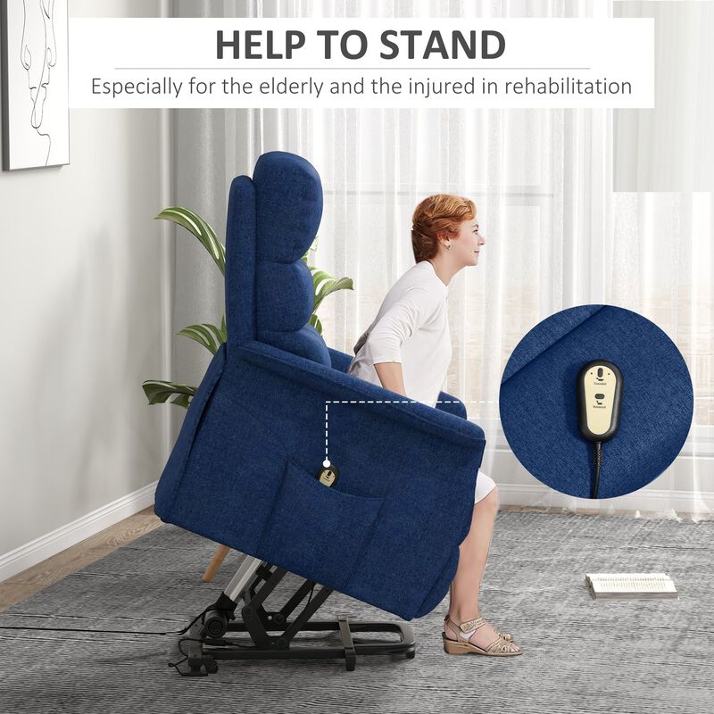 Power Lift Chair for Ease-Loving Adults, Electric Lift Recliner Chair with Remote Control, Side Pockets for Living Room, Dark Blue