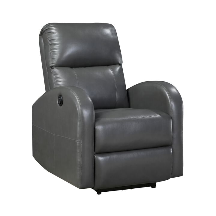 Rica 38 Inch Power Recliner Chair, Plush Gray Faux Leather, Foam Cushions - Benzara