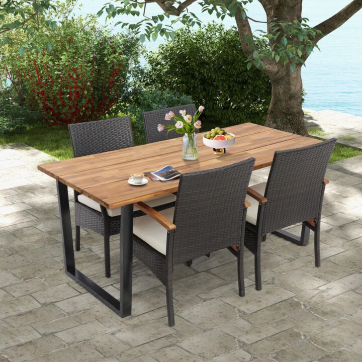 Hivvago 5 Pieces Patio Wicker Chair and Dining Table Set with 2 Inch Umbrella Hole