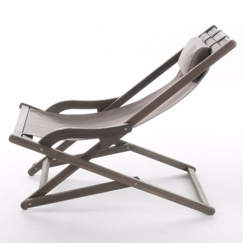 Mikki Portable Sling Chair Set of 2 with Pillows, Gray Polyester, Wood Base