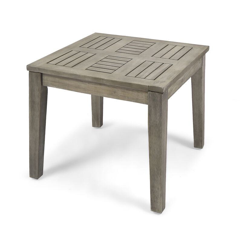 Bops Outdoor Square Side Table, 20 Inch Gray Weather-Resistant Wood - Benzara