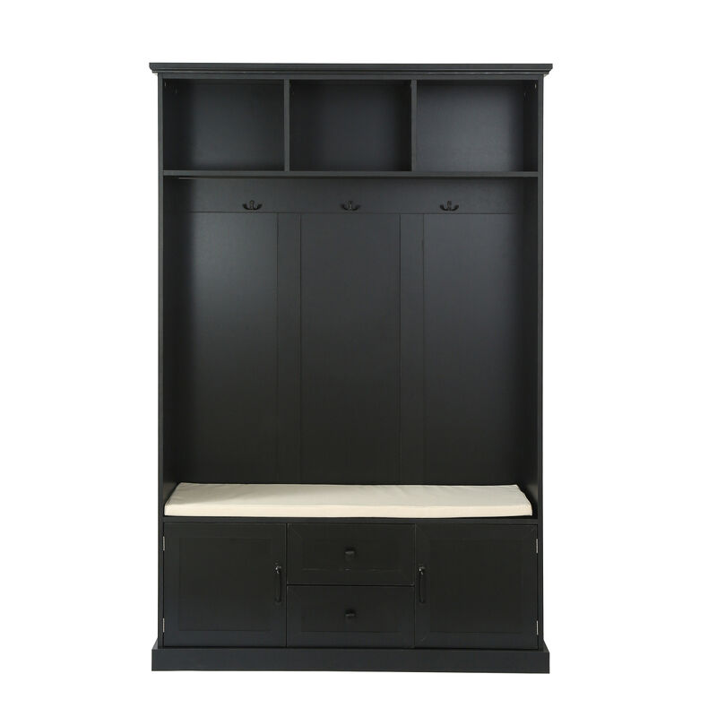Black Hall Tree with 3 Hooks and Bench