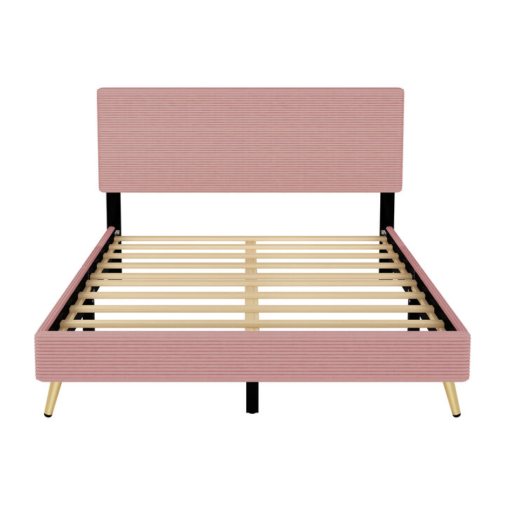 Merax Corduroy Upholstered Platform Bed with Headboard