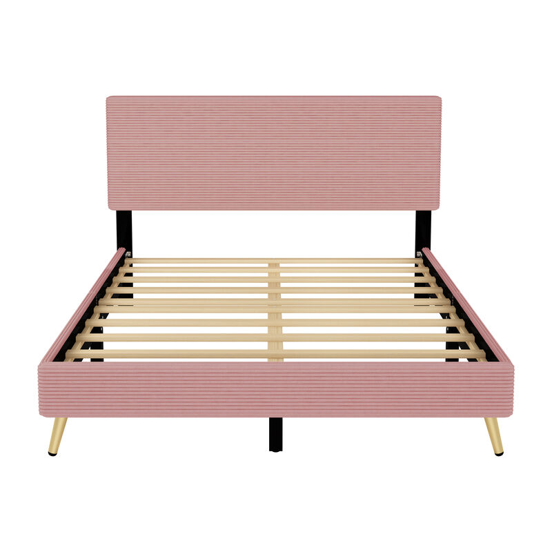 Merax Corduroy Upholstered Platform Bed with Headboard