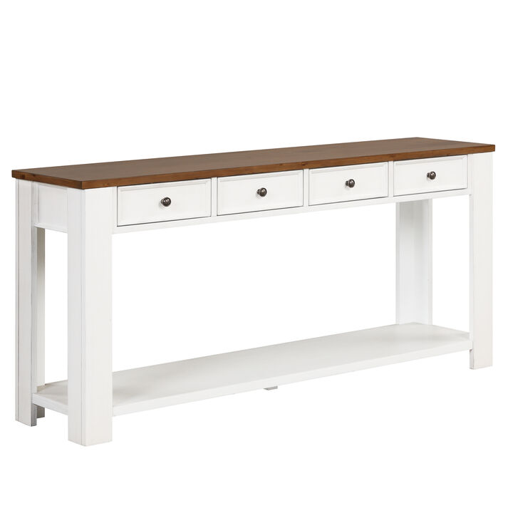 Gewnee Solid Pine Wood Console Table Entryway table with Drawers and Shelves, White