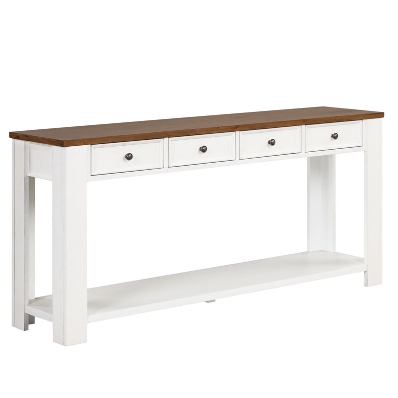 Gewnee Solid Pine Wood Console Table Entryway table with Drawers and Shelves, White