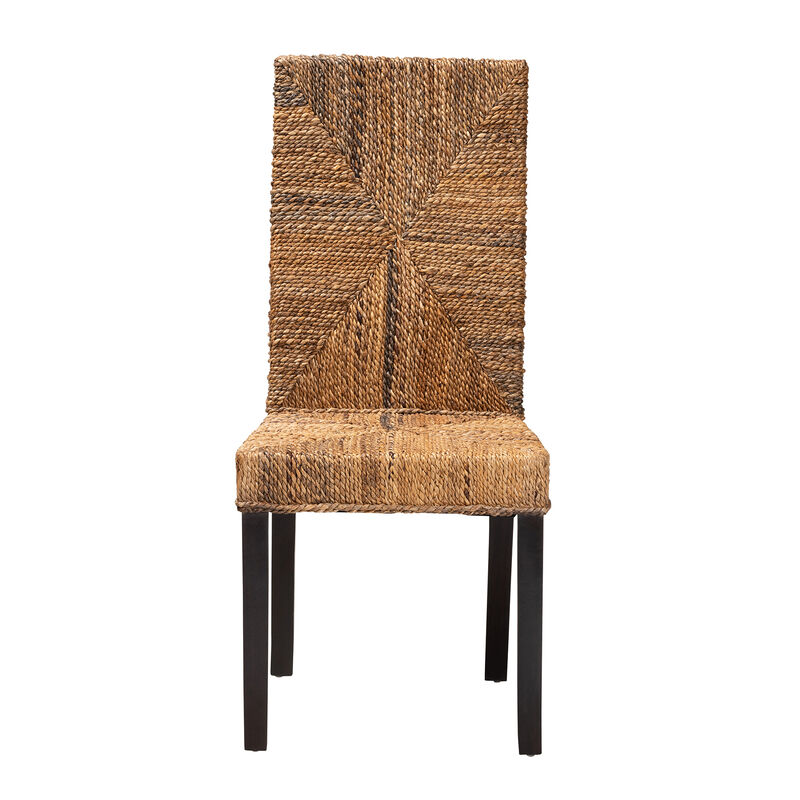 Bali & Pari Laymi Modern Bohemian Dark Brown Mahogany Wood and Seagrass Dining Chair