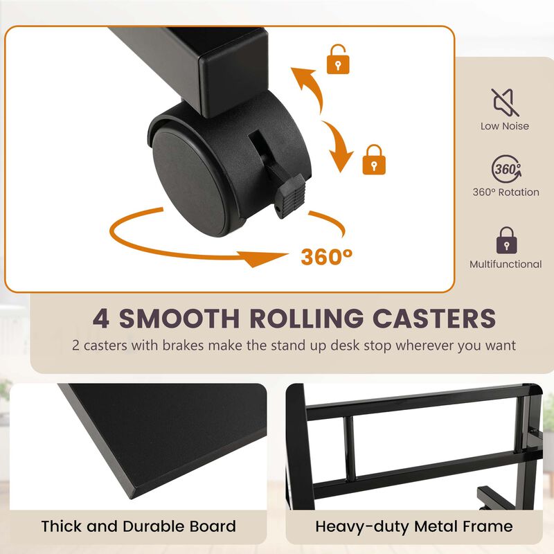 Costway Mobile Standing Desk Rolling Adjustable Laptop Cart Home Office Black