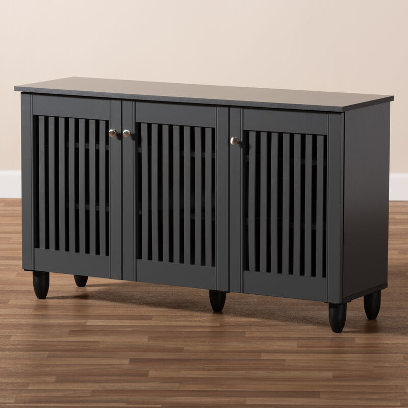 Baxton Studio Fernanda Modern Dark Gray 3 Door Wooden Entryway Shoe Storage Wide Cabinet