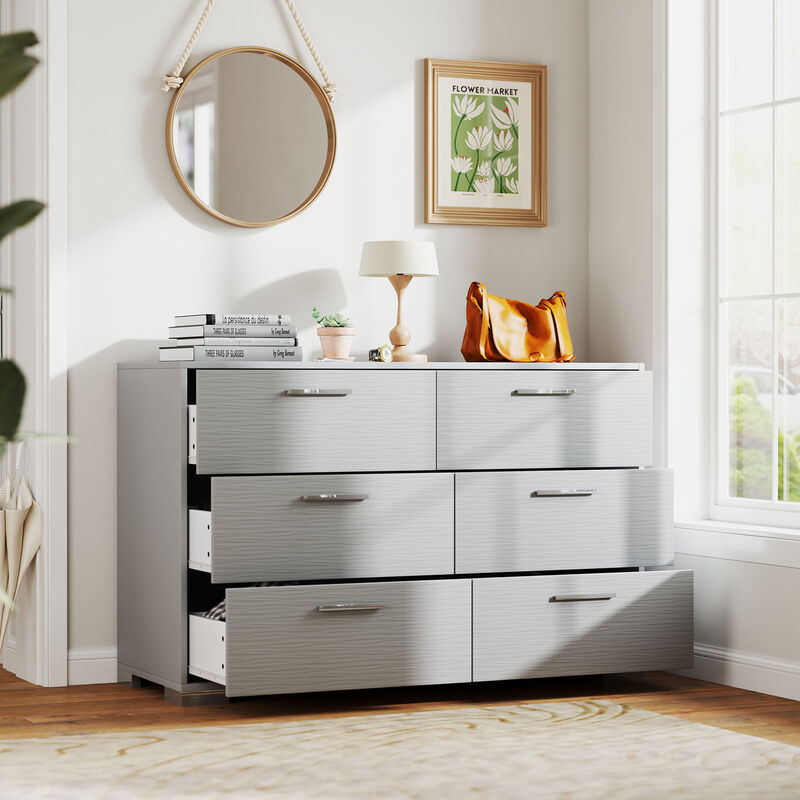 6 Drawer Storage Dresser Cabinet with Metal Legs Handles For Bedroom