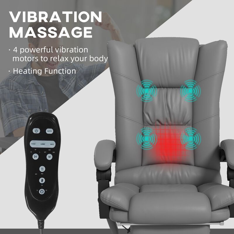 Gray PU Leather Heated Recliner: 4 Vibration Points, Footrest