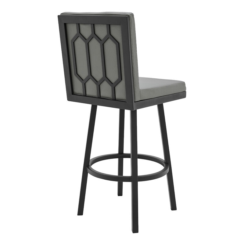 Swivel Vegan Faux Leather Cushion Counter Stool, Gray- Benzara