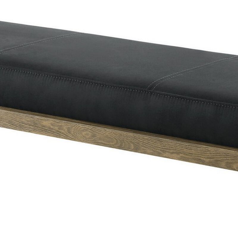 Leatherette Padded Bench with Hairpin Legs, Gray-Benzara