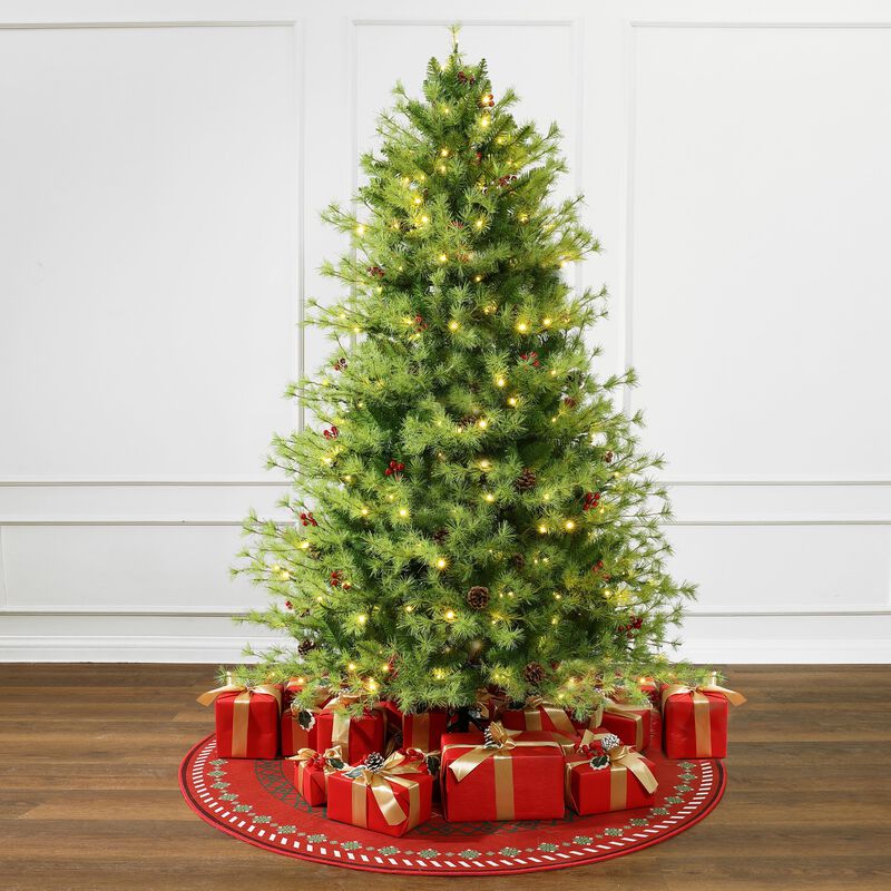 LuxenHome 6Ft Pre-Lit Green Full Artificial Pine Christmas Tree with 8 Light Functions