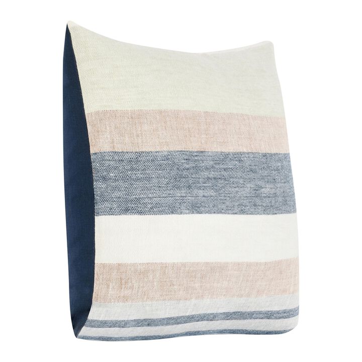 Diu Throw Pillow, 22 Inch Woven Linen, Coastal Striped White Gray Blue - Benzara