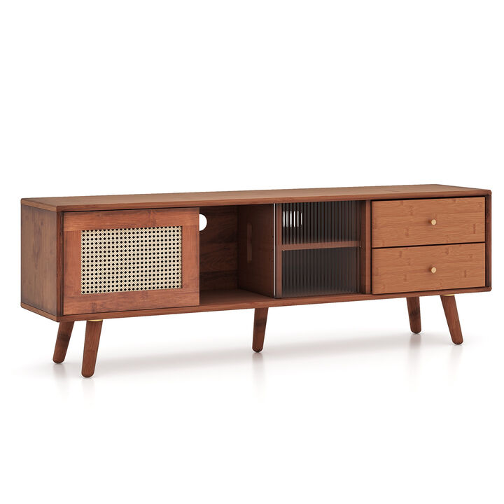 Modern Wood TV Stand with Storage Shelves & Media Console for Living Room