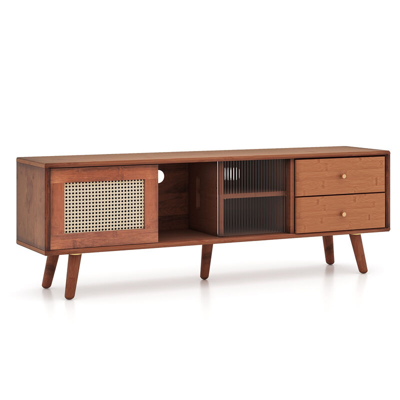 Modern Wood TV Stand with Storage Shelves & Media Console for Living Room
