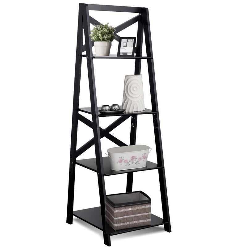 4-tier Leaning Free Standing Ladder Shelf Bookcase
