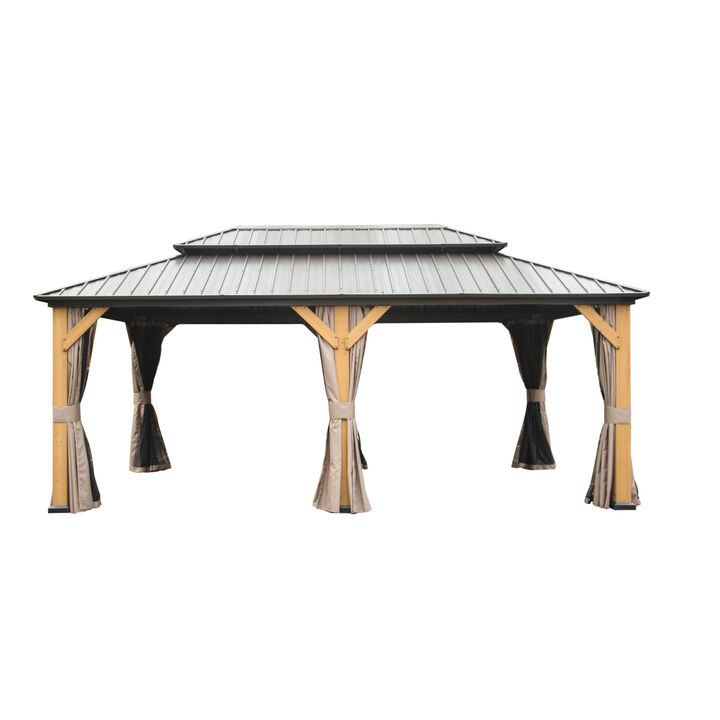 Cedar and Steel Hardtop Gazebo with Curtains
