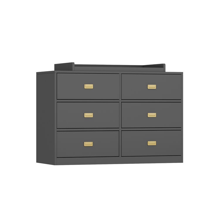 6-Drawer Gray Wood Kids Dresser Chest of Drawers Dresser Storage Organizer Cabinet 30.1 in. H x 45.1 in. W x 18.9 in. D