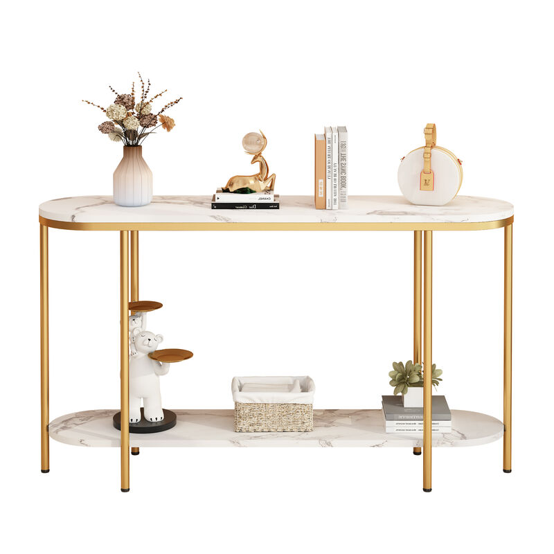 2-Tier Console Table Narrow Entryway Table for Hallway or Living Room Storage and Display
