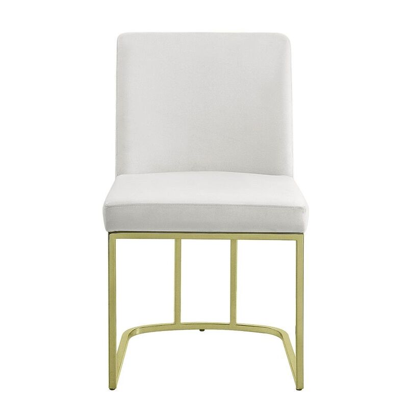 24 Inch Side Dining Chair Set of 2, Soft Off White Velvet, Gold Metal Base - Benzara