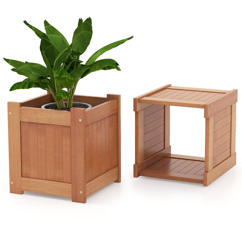 Hardwood Planter Box with Bench for Garden Yard Balcony