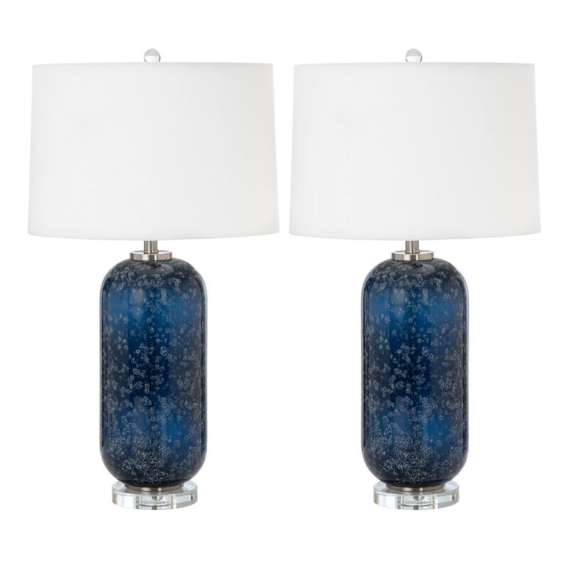 Lux Lighting Tootsie 30 Blue Glass Table Lamp w/ Crystal Base, (Set of 2)