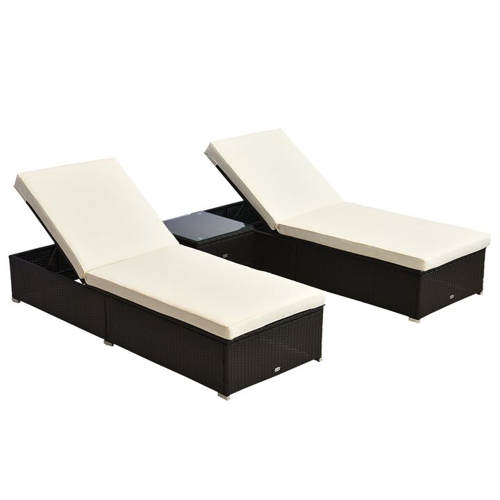 Poolside Relaxation Set: Cream Adjustable Lounge Chairs Duo with Table Poolside Relaxation Set: Cream Adjustable Lounge Chairs Duo with Table