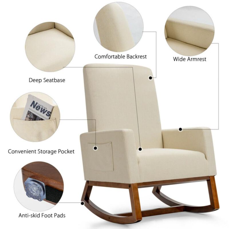 Hivvago Rocking High Back Upholstered Lounge Armchair with Side Pocket