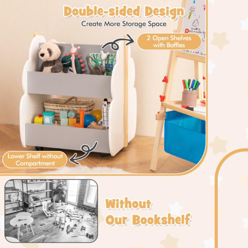 Hivvago Kids Wooden Bookshelf with Universal Wheels-Gray