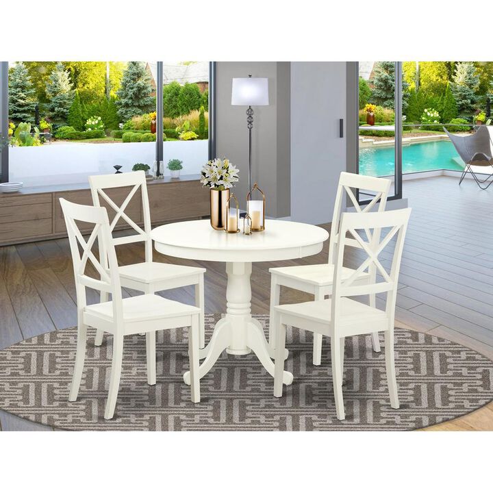 East West Furniture 5  Pc  set  with  a  Table  and  4  Wood  Dinette  Chairs  Having  Linen  White  .