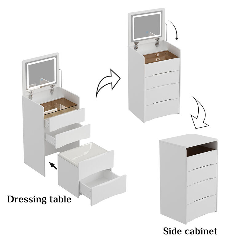 18.7'' Wide Makeup Vanity Table with Flip Top Lighted, Storage Makeup Stool