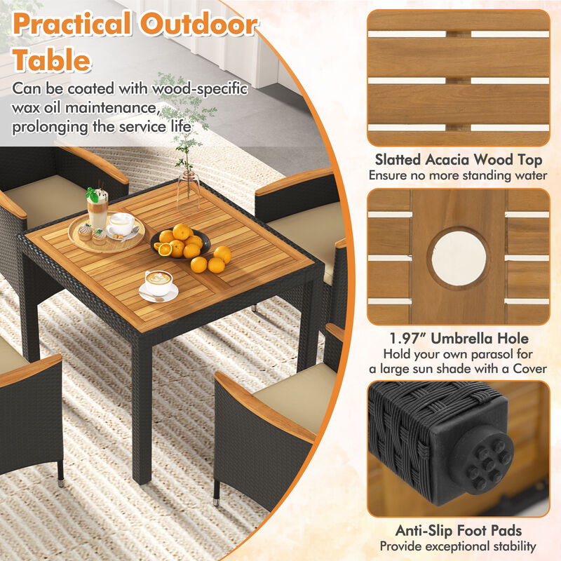 5 Pieces Patio Dining Table Set for 4 with Umbrella Hole