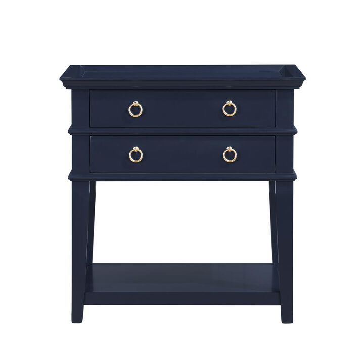 Comfort Pointe Clara Midnight Blue 2-Drawer Tray Top Nightstand