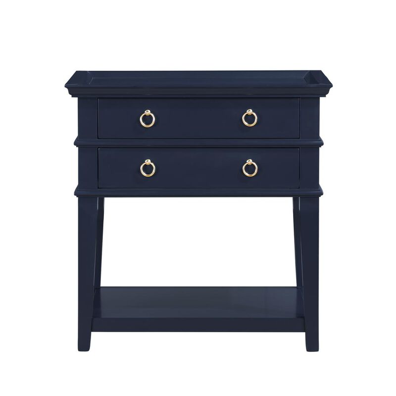Comfort Pointe Clara Midnight Blue 2-Drawer Tray Top Nightstand