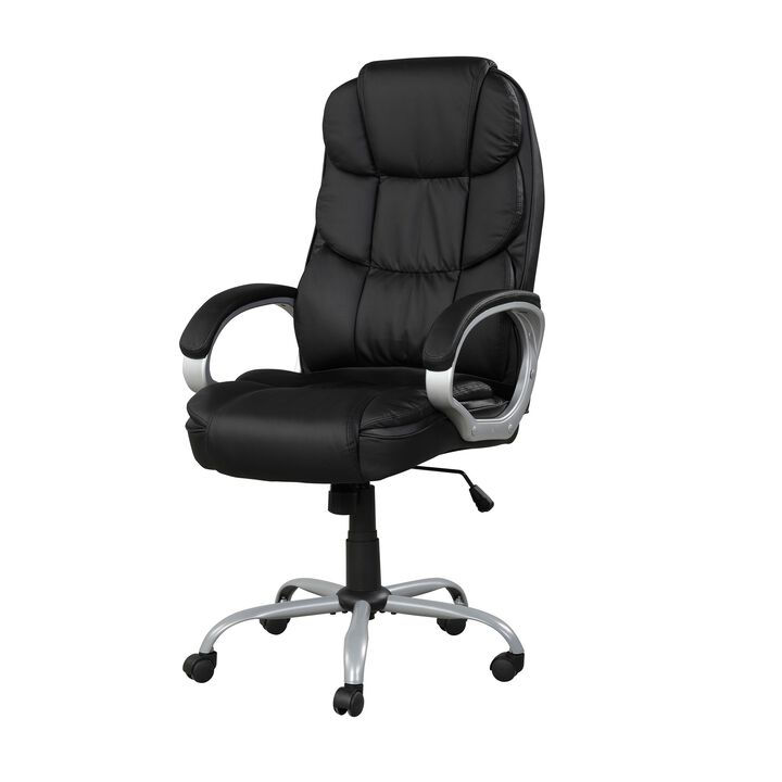 30 Inch Office Chair, 360 Degree Swivel, Cushioned Black Faux Leather - Benzara