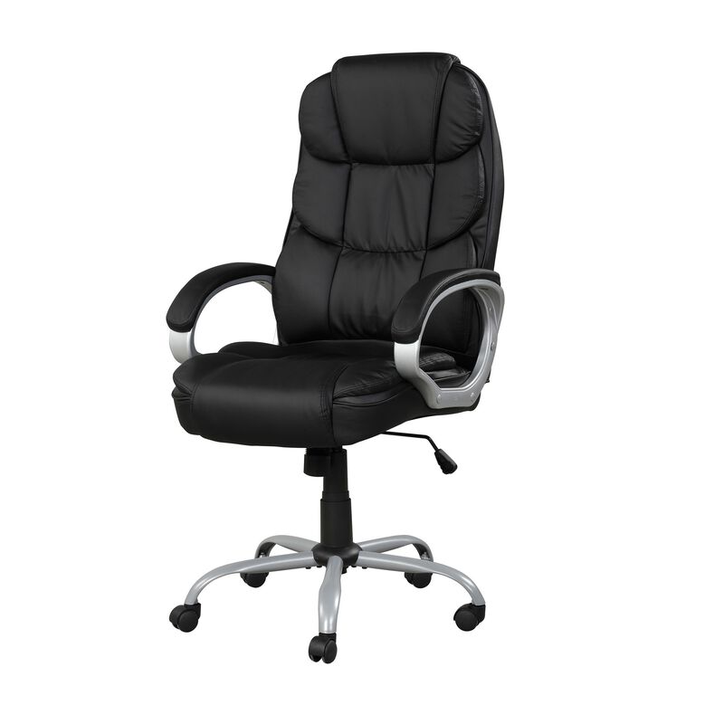 30 Inch Office Chair, 360 Degree Swivel, Cushioned Black Faux Leather - Benzara