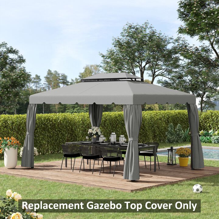 Light Gray Gazebo Cover: 12.8' x 9.5' Replacement Canopy with Double Vented Roof