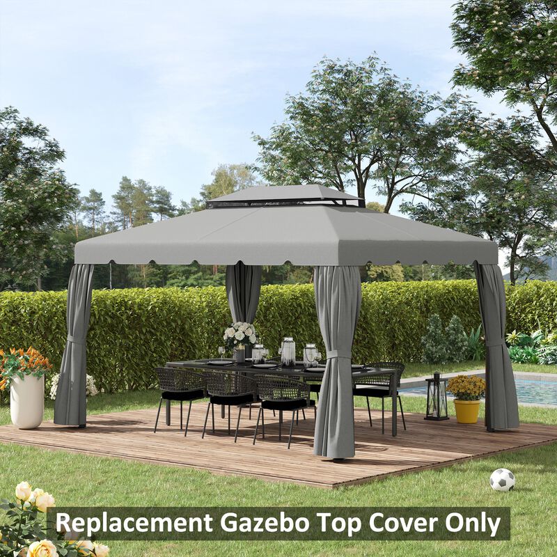 Light Gray Gazebo Cover: 12.8' x 9.5' Replacement Canopy with Double Vented Roof