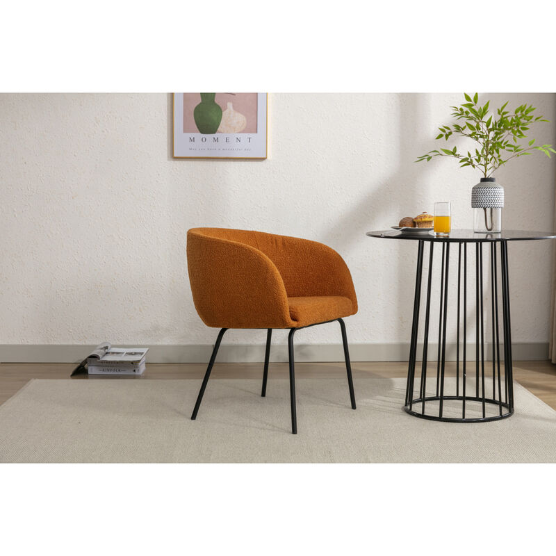 Set Of 1 Boucle Fabric Dining Chair With Black Metal Legs, Ginger