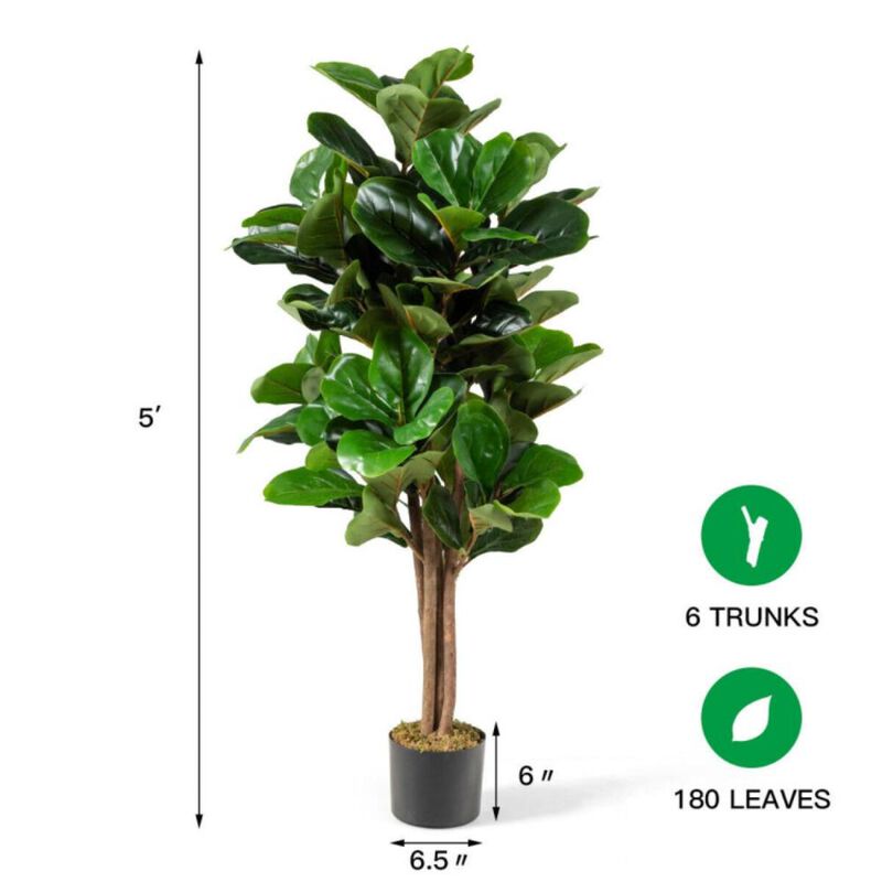 Hivvago 5 Feet Artificial Fiddle Leaf Fig Tree Decorative Planter