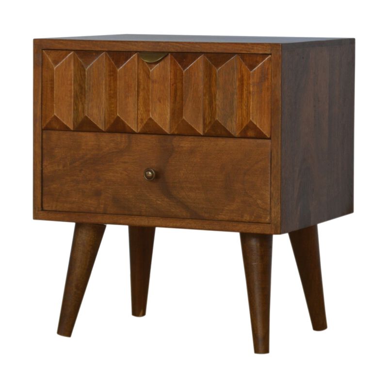 Grey Washed Circular Solid Wood 1 Drawer NightStand